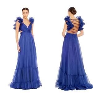 Mac Duggal 67911 Royal Blue Chiffon Cutout Ruffled Empire Waist Dress Size 12